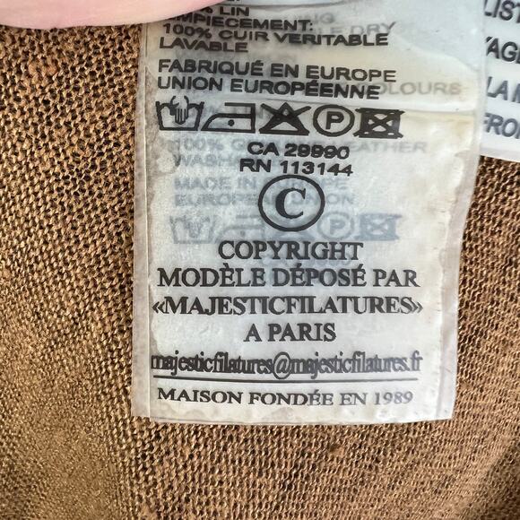 Majestic Filatures Brown Double V Leather Front & Linen Tank Top V-Neck 1 S - Picture 7 of 7